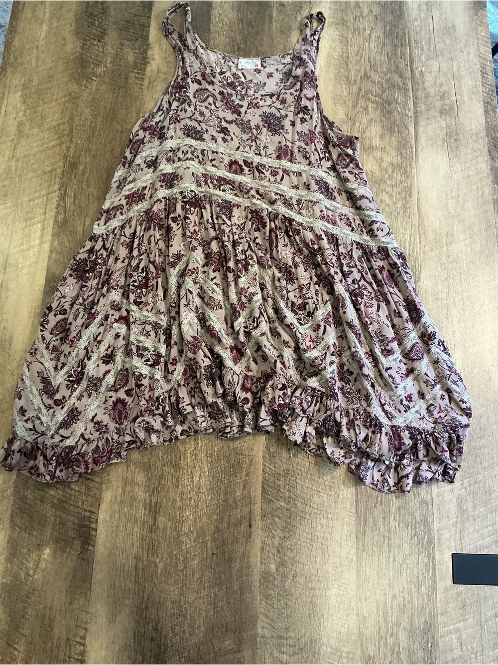 Free People Floral Tiered A-Line Skirt in Mauve and Burgundy